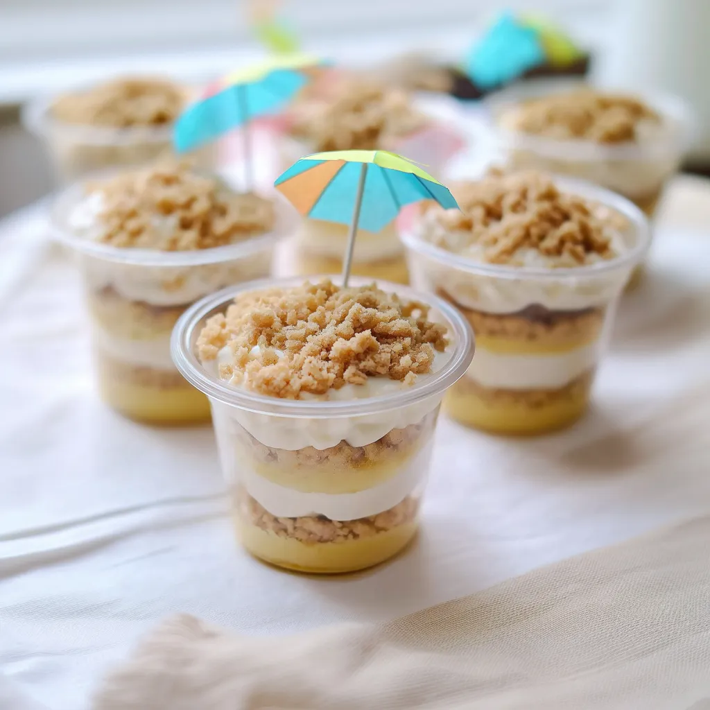 A white table with a bunch of desserts in plastic containers.